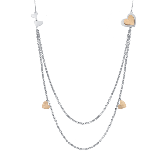 COLLIER EN ACIER AVEC CŒURS ET PAILLETTES D'OR IP