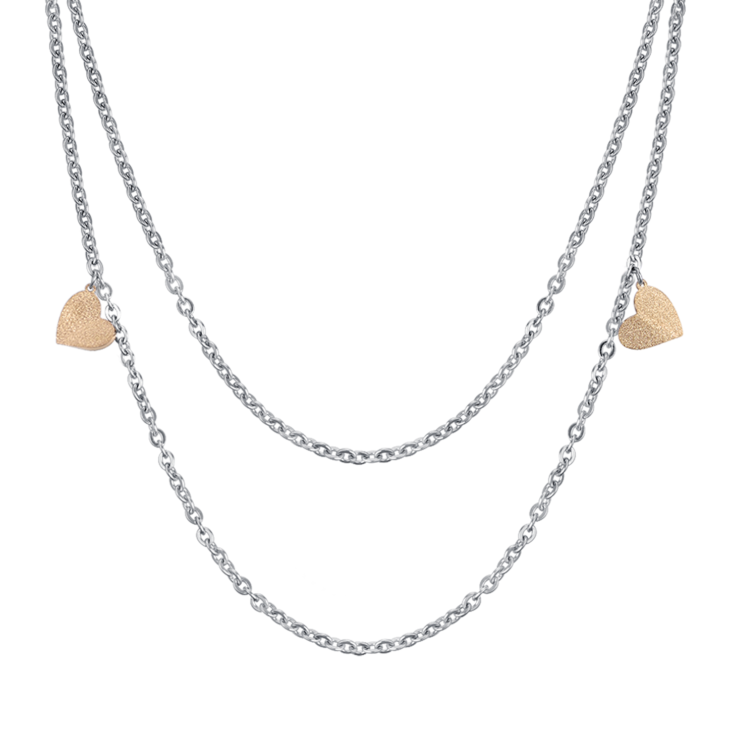 COLLIER EN ACIER AVEC CŒURS ET PAILLETTES D'OR IP