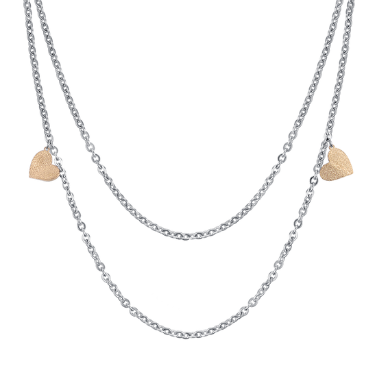 COLLIER EN ACIER AVEC CŒURS ET PAILLETTES D'OR IP