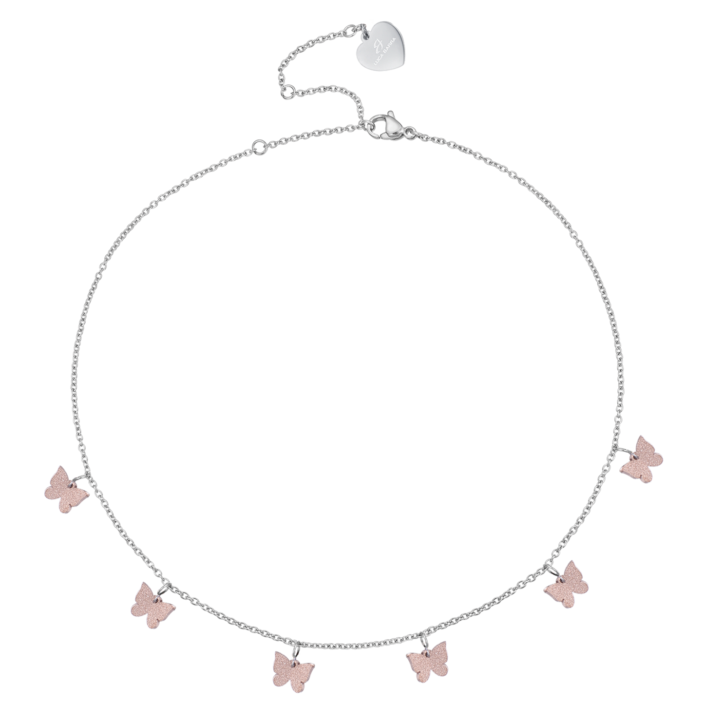 COLLIER EN ACIER AVEC PAPILLONS ET ROSES IP PAILLETÉES