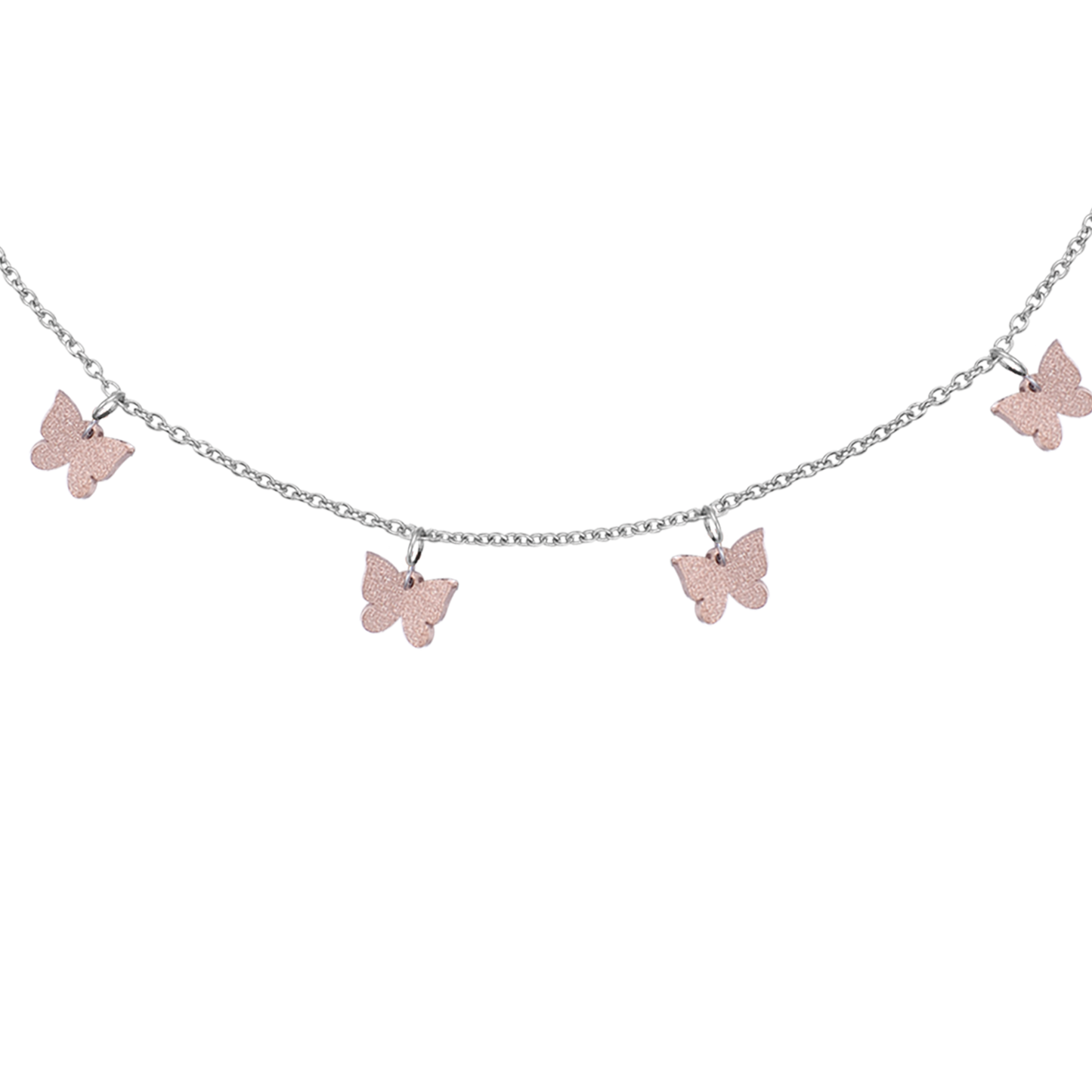 COLLIER EN ACIER AVEC PAPILLONS ET ROSES IP PAILLETÉES