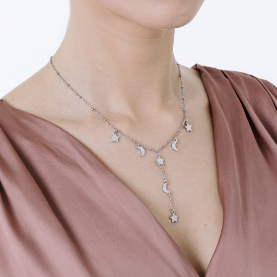 COLLIER EN ACIER AVEC ÉTOILES ET LUNES