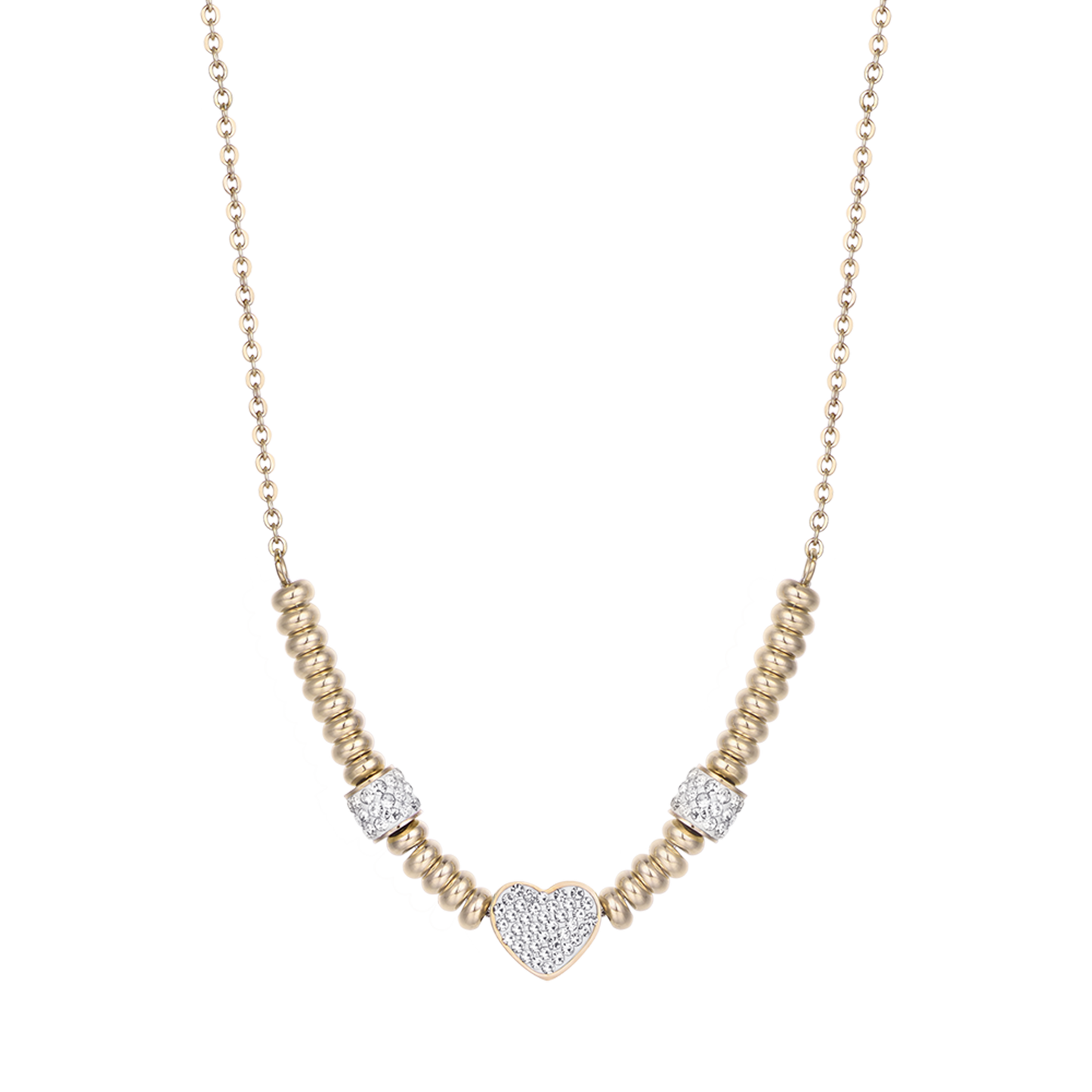 COLLIER EN ACIER DORÉ IP AVEC CŒUR EN CRISTAL BLANC