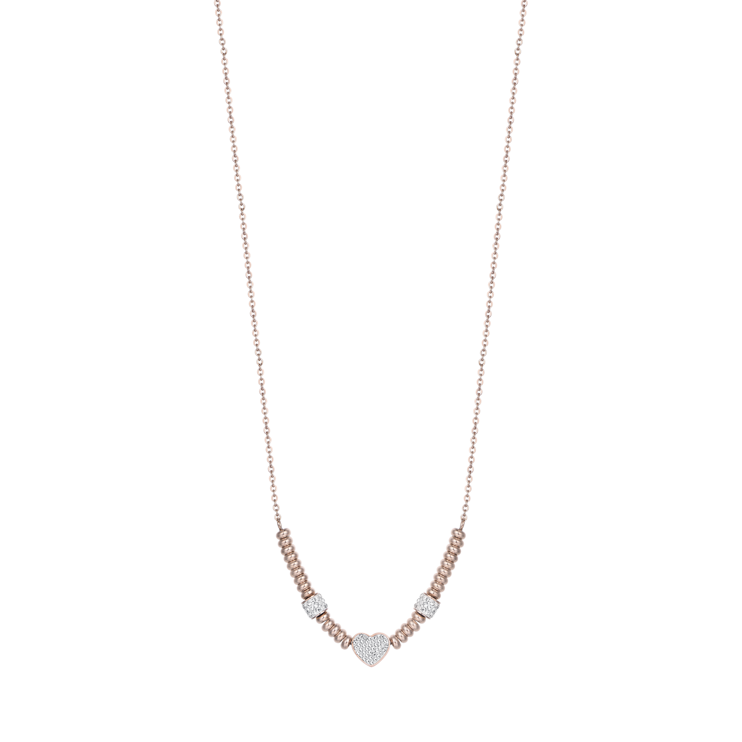 COLLIER ACIER IP ROSE AVEC COEUR AVEC CRISTAUX BLANCS