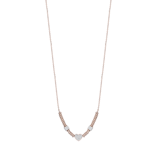 COLLIER ACIER IP ROSE AVEC COEUR AVEC CRISTAUX BLANCS