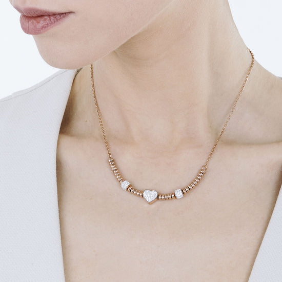 COLLIER ACIER IP ROSE AVEC COEUR AVEC CRISTAUX BLANCS