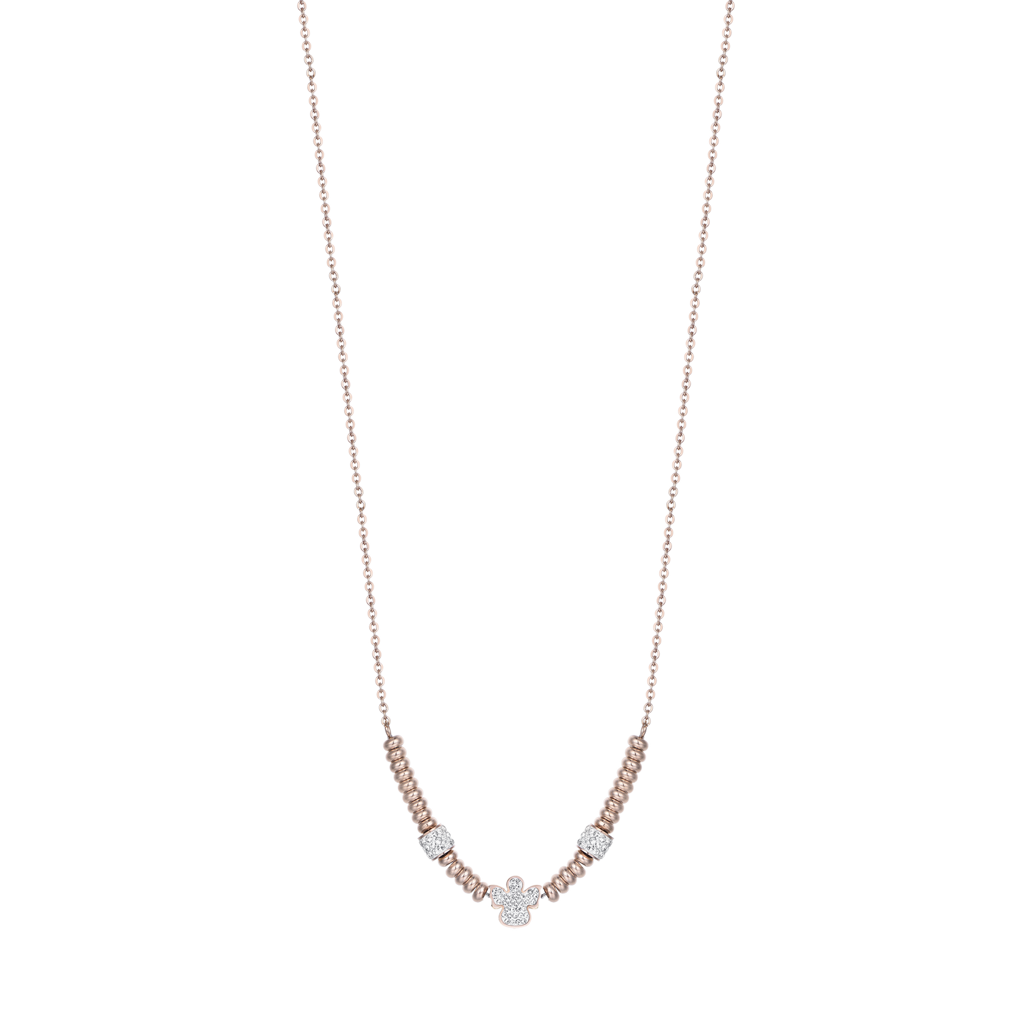 COLLIER ACIER IP ROSE AVEC ANGE AVEC CRISTAUX BLANCS