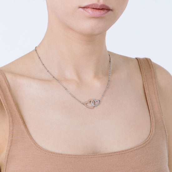 COLLIER EN ACIER AVEC CŒURS EN ACIER ET ROSES EN ACIER IP