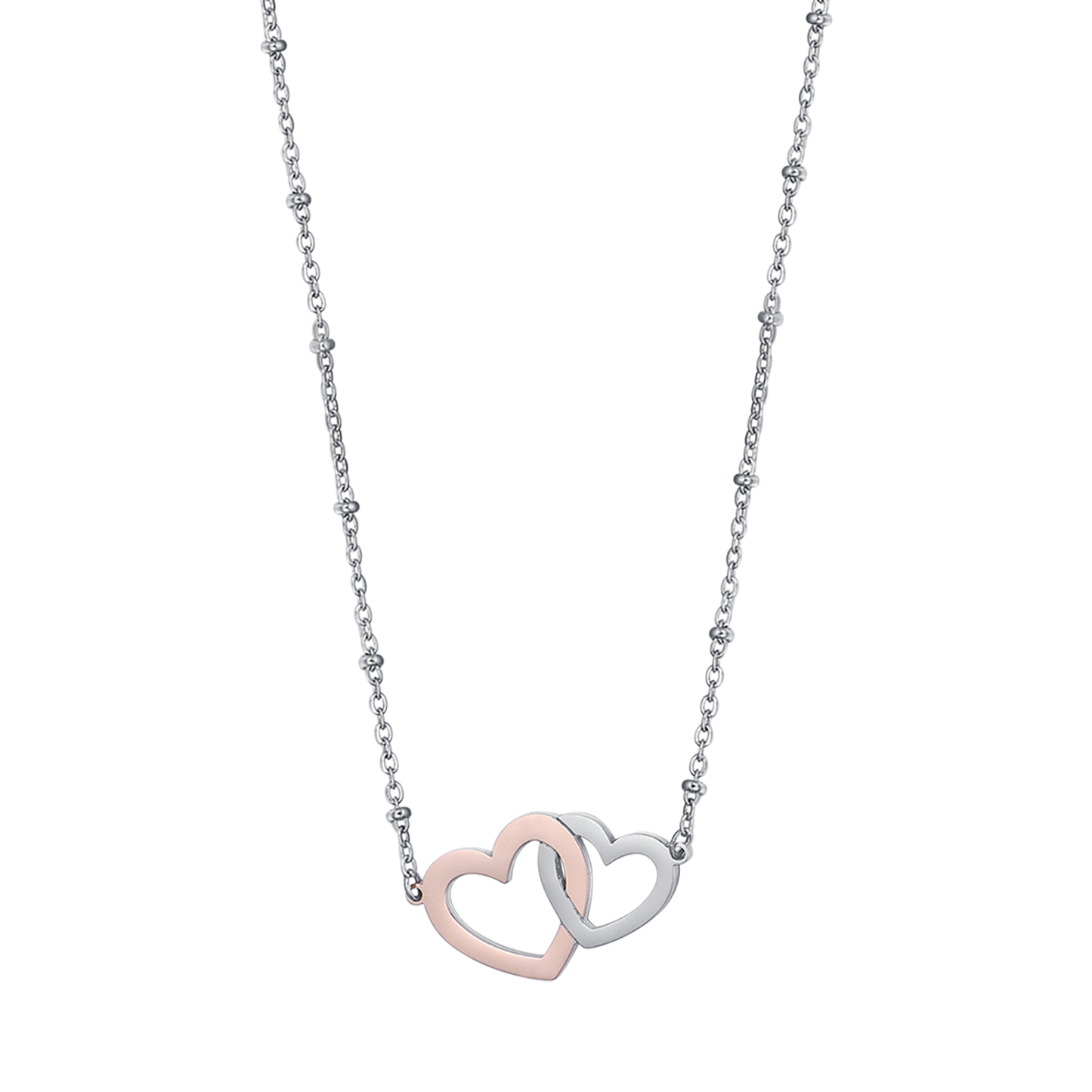 COLLIER EN ACIER AVEC CŒURS EN ACIER ET ROSES EN ACIER IP