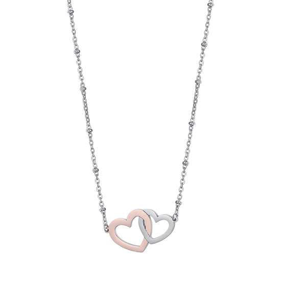 COLLIER EN ACIER AVEC CŒURS EN ACIER ET ROSES EN ACIER IP