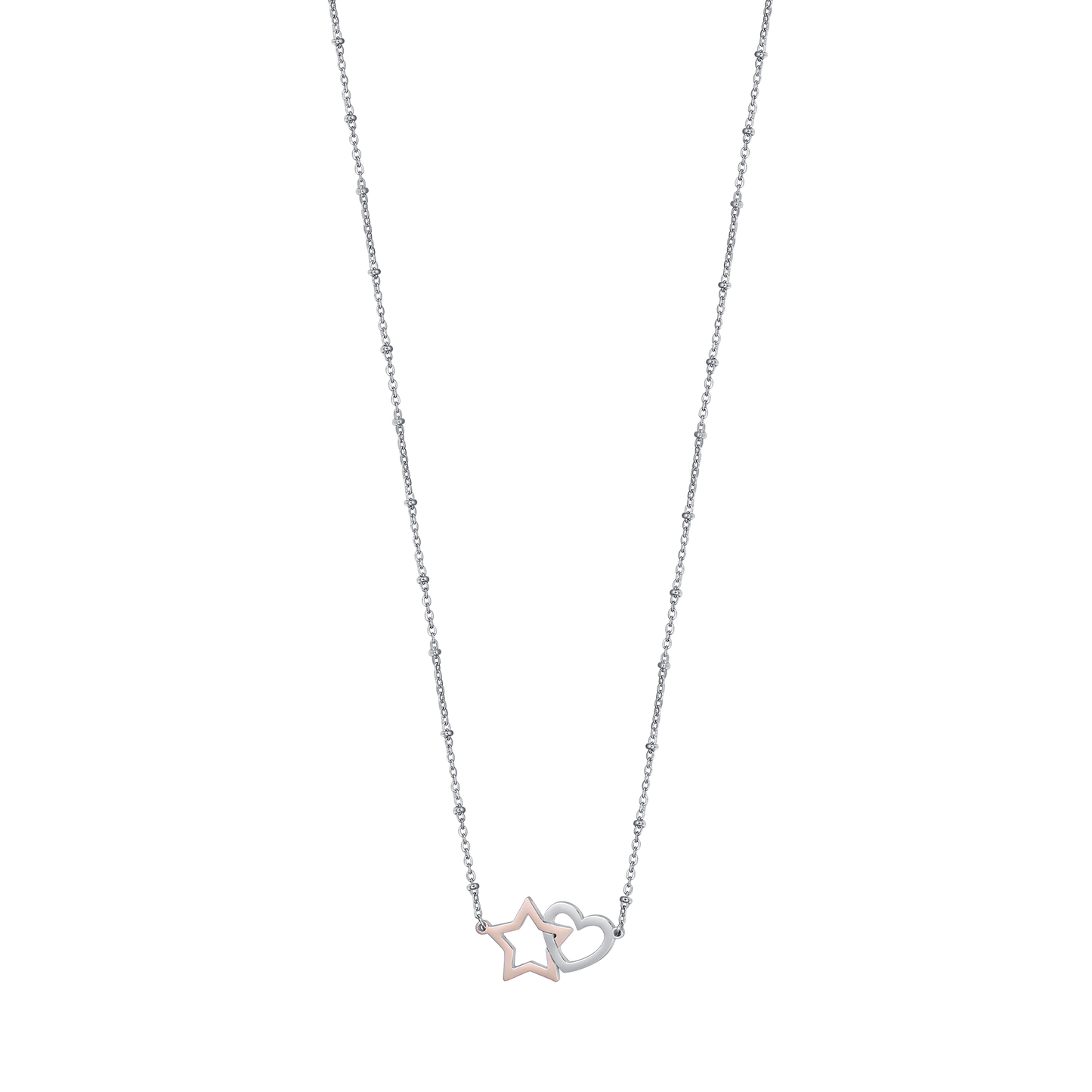 COLLIER EN ACIER AVEC COEUR EN ACIER ET ÉTOILE EN ACIER IP ROSE