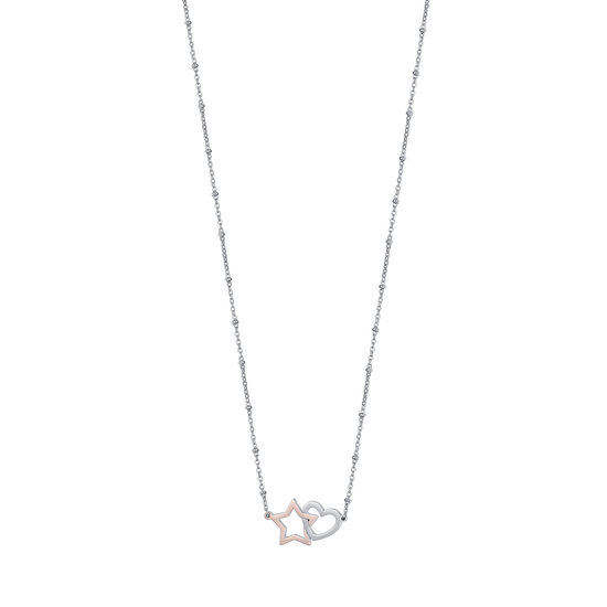 COLLIER EN ACIER AVEC COEUR EN ACIER ET ÉTOILE EN ACIER IP ROSE