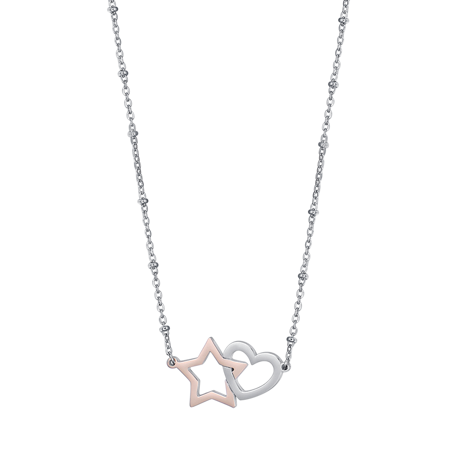 COLLIER EN ACIER AVEC COEUR EN ACIER ET ÉTOILE EN ACIER IP ROSE