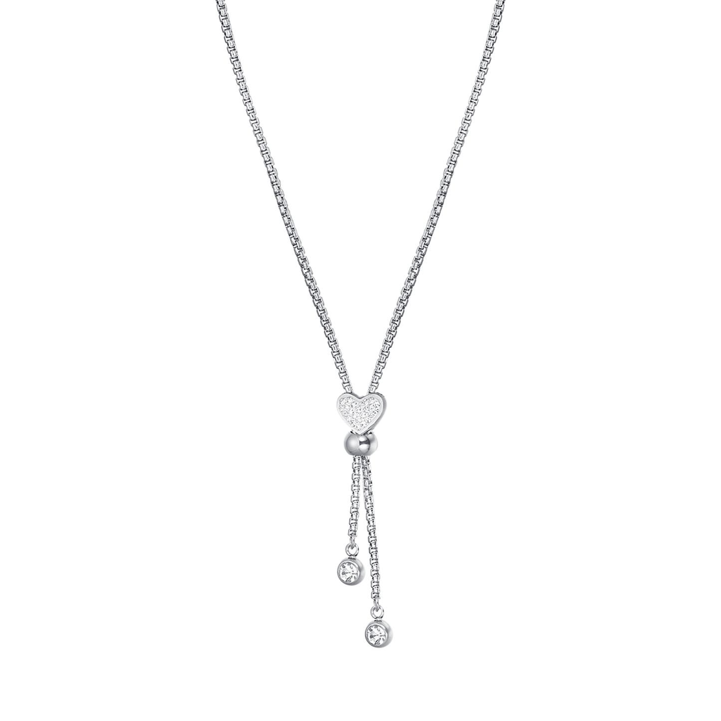 COLLIER COEUR EN ACIER AVEC CRISTAUX BLANCS