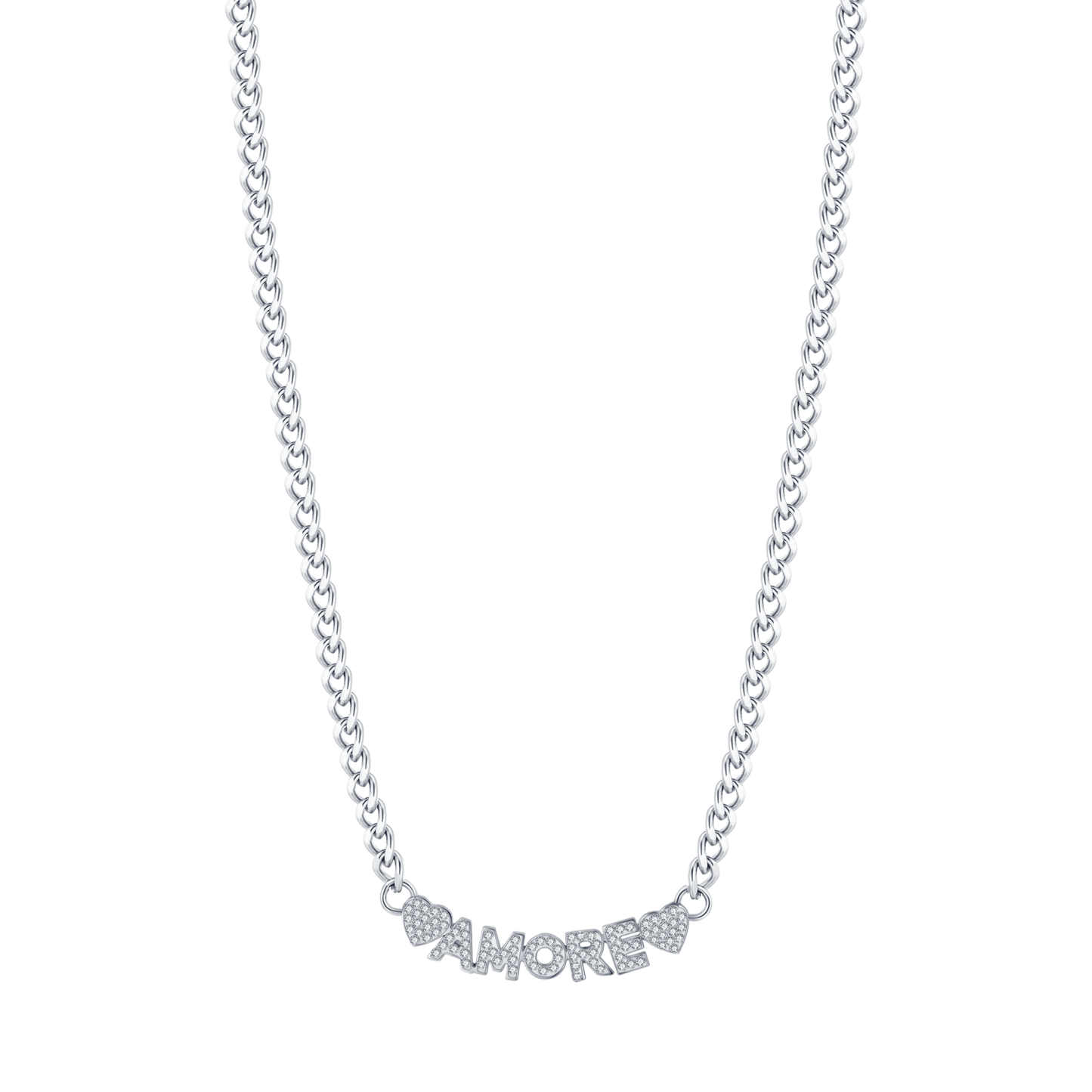 COLLIER D'AMOUR EN ACIER POUR FEMMES AVEC CRISTAUX BLANCS