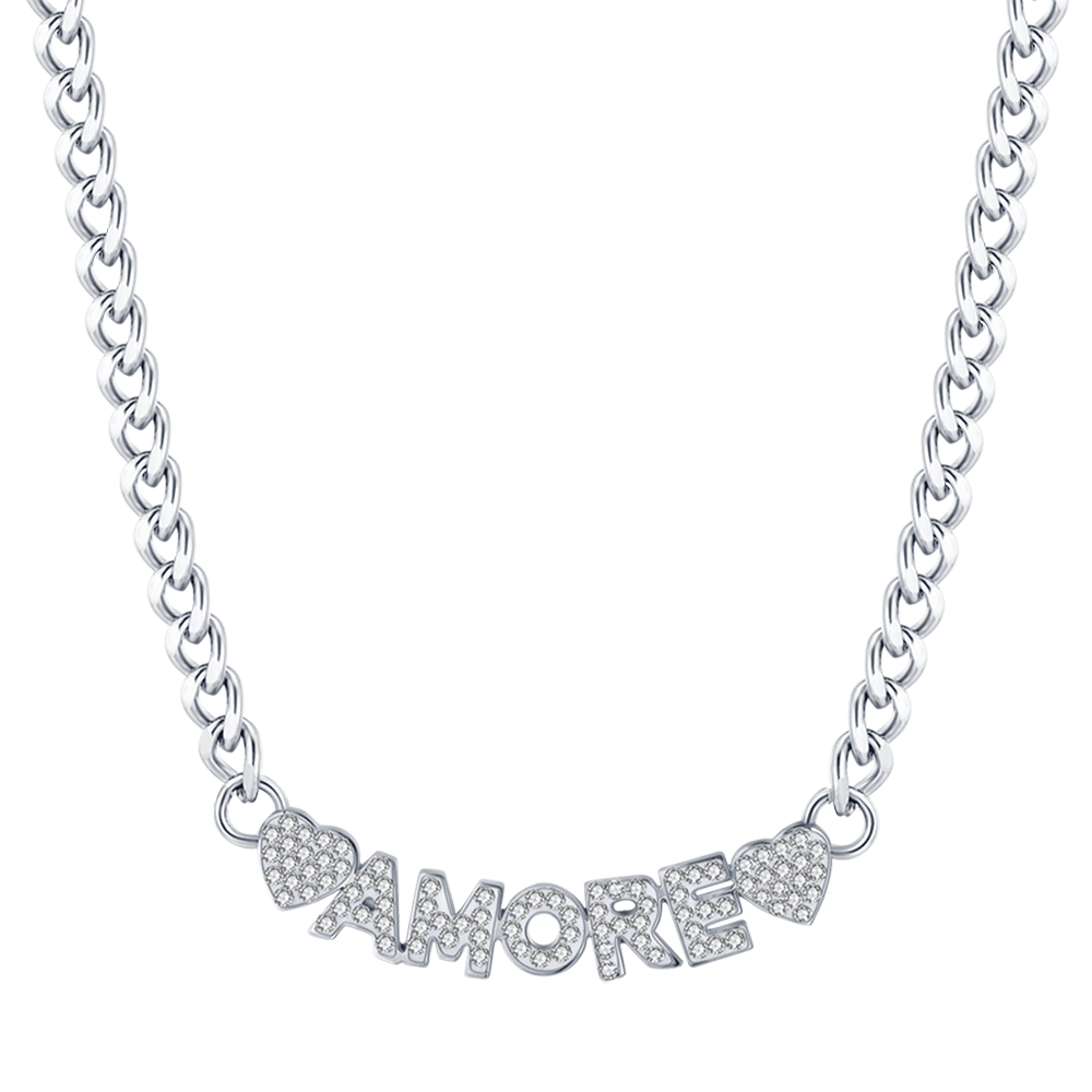 COLLIER D'AMOUR EN ACIER POUR FEMMES AVEC CRISTAUX BLANCS