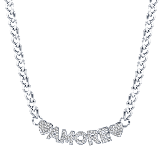 COLLIER D'AMOUR EN ACIER POUR FEMMES AVEC CRISTAUX BLANCS