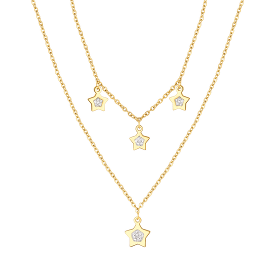 COLLIER EN ACIER DORÉ POUR FEMMES AVEC ÉTOILES ET CRISTAUX BLANCS