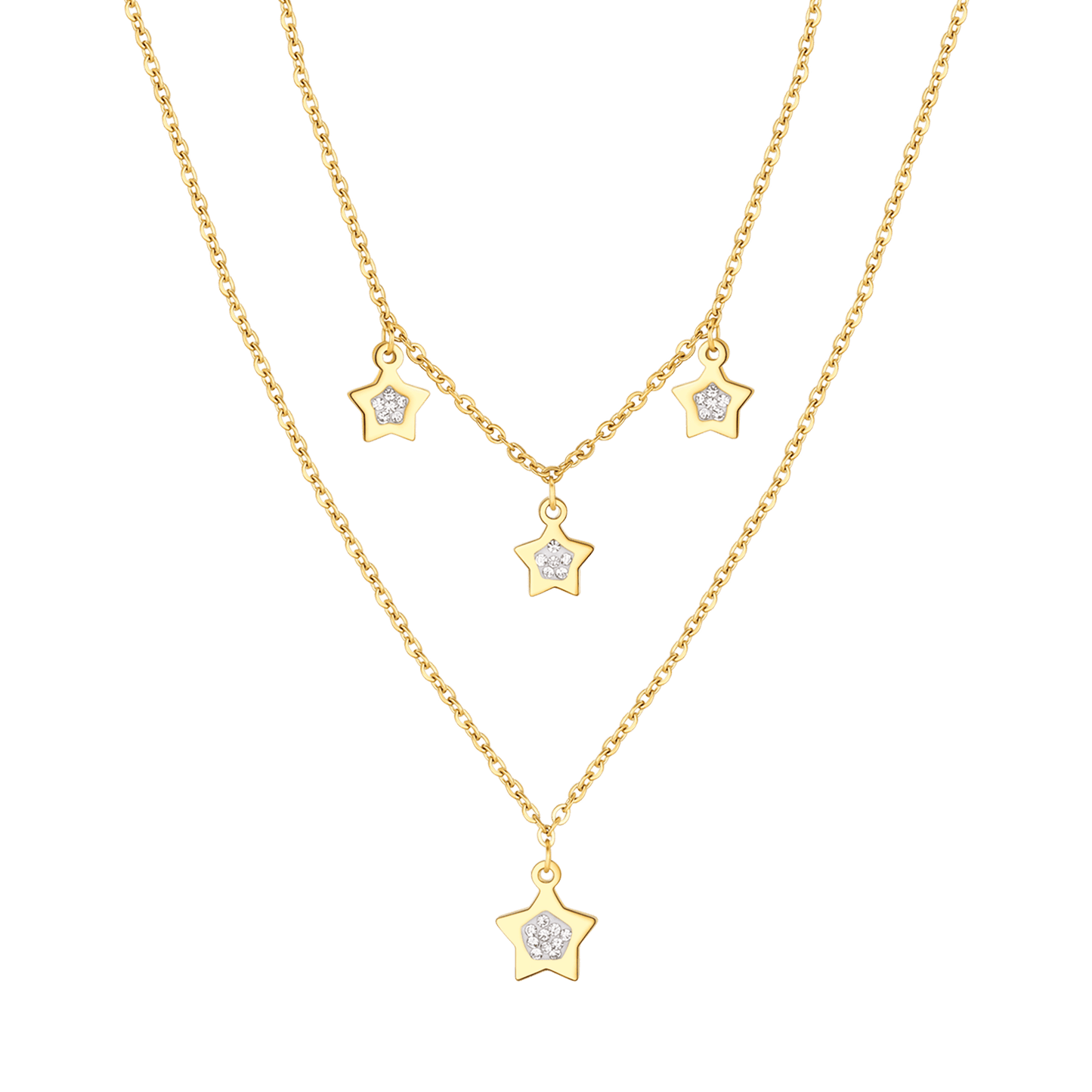 COLLIER EN ACIER DORÉ POUR FEMMES AVEC ÉTOILES ET CRISTAUX BLANCS