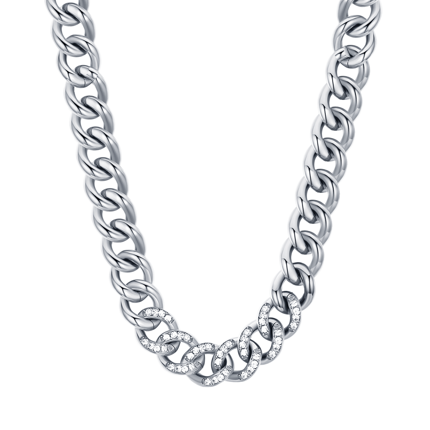 COLLIER POUR FEMME EN ACIER AVEC CHAÎNETTE ET CRISTAUX BLANCS