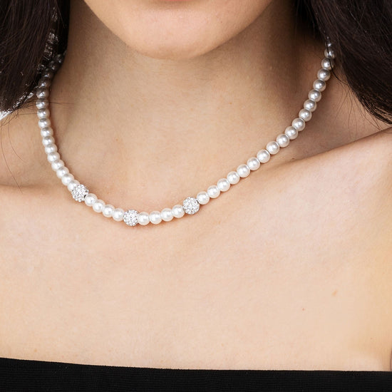 COLLIER DE PERLES POUR FEMMES AVEC CRISTAUX BLANCS