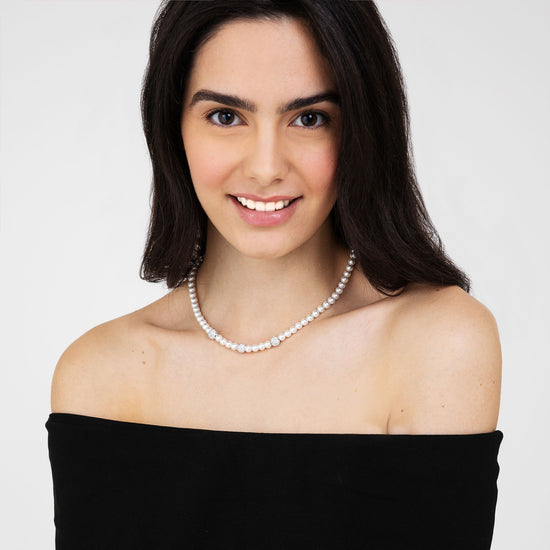 COLLIER DE PERLES POUR FEMMES AVEC CRISTAUX BLANCS