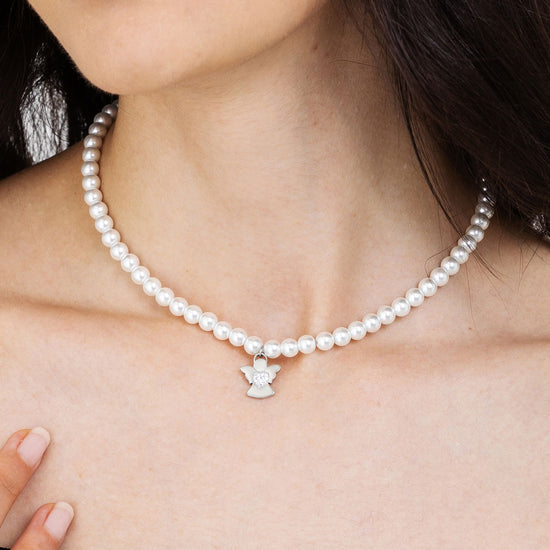 COLLIER DE PERLES BLANCHES POUR FEMME AVEC ANGE