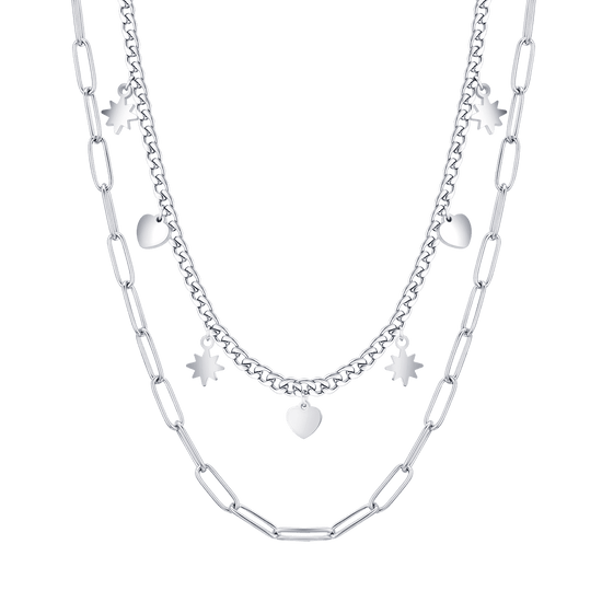 COLLANA DONNA IN ACCIAIO MULTIFILO CON STELLE E CUORI