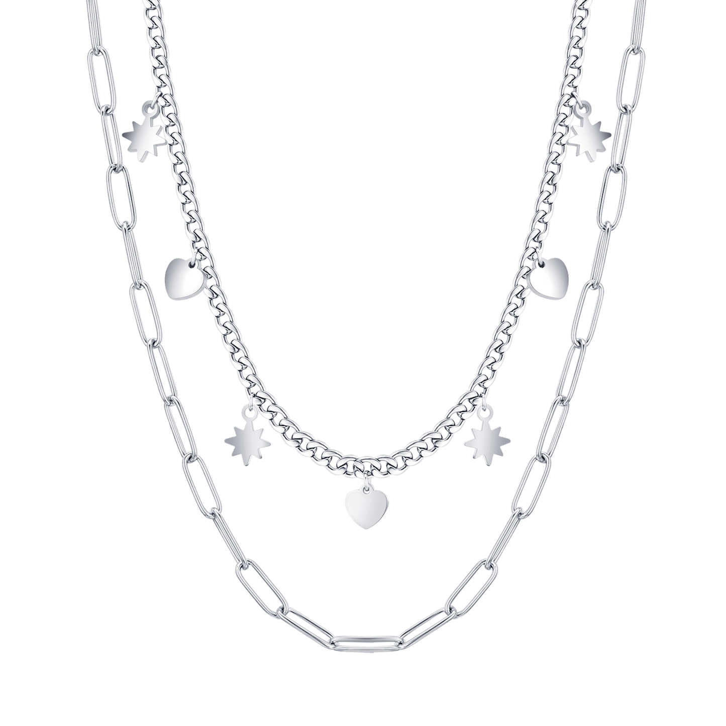 COLLANA DONNA IN ACCIAIO MULTIFILO CON STELLE E CUORI