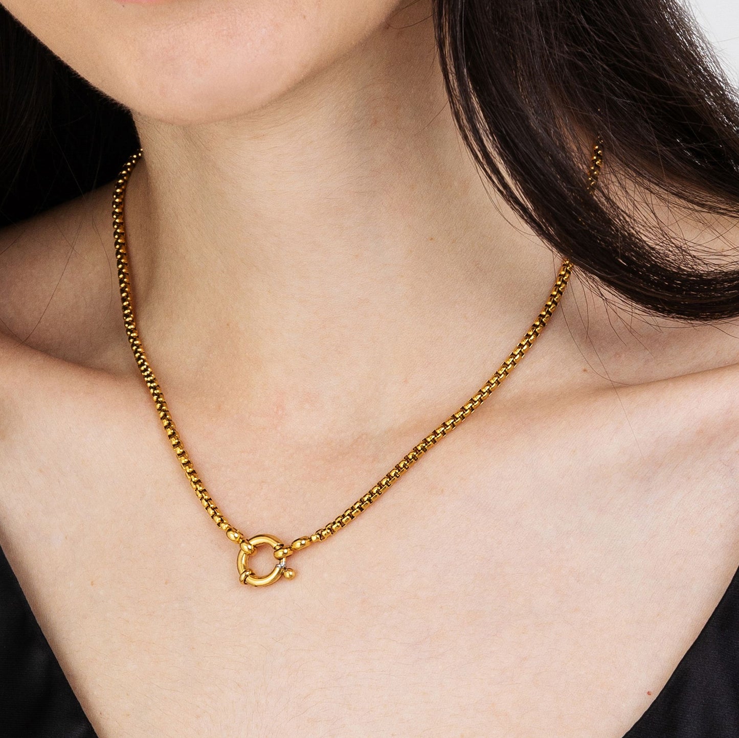 COLLIER EN ACIER DORÉ POUR FEMMES AVEC FERMOIR IP GOLD