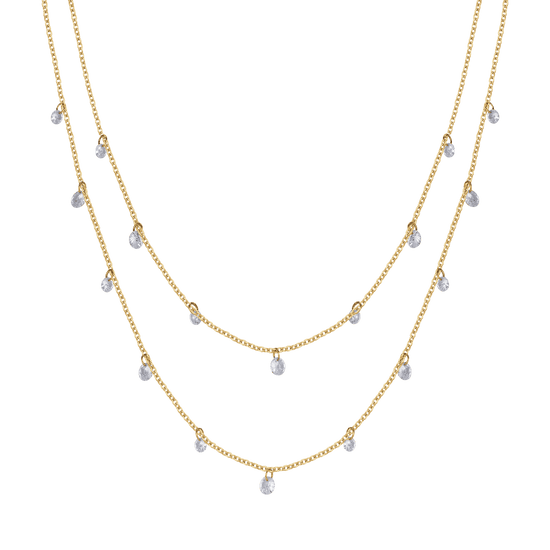 COLLIER EN ACIER MULTIBRINS OR IP AVEC CRISTAUX BLANCS