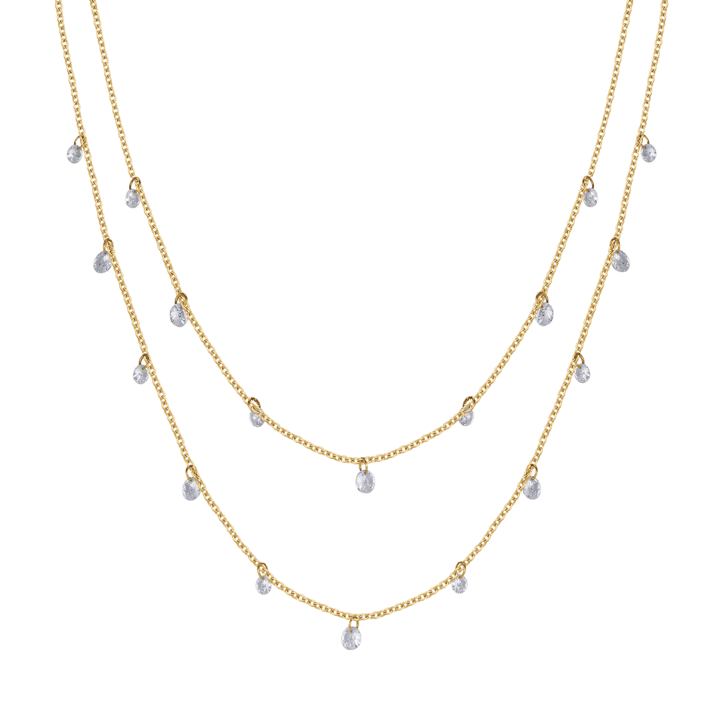 COLLIER EN ACIER MULTIBRINS OR IP AVEC CRISTAUX BLANCS