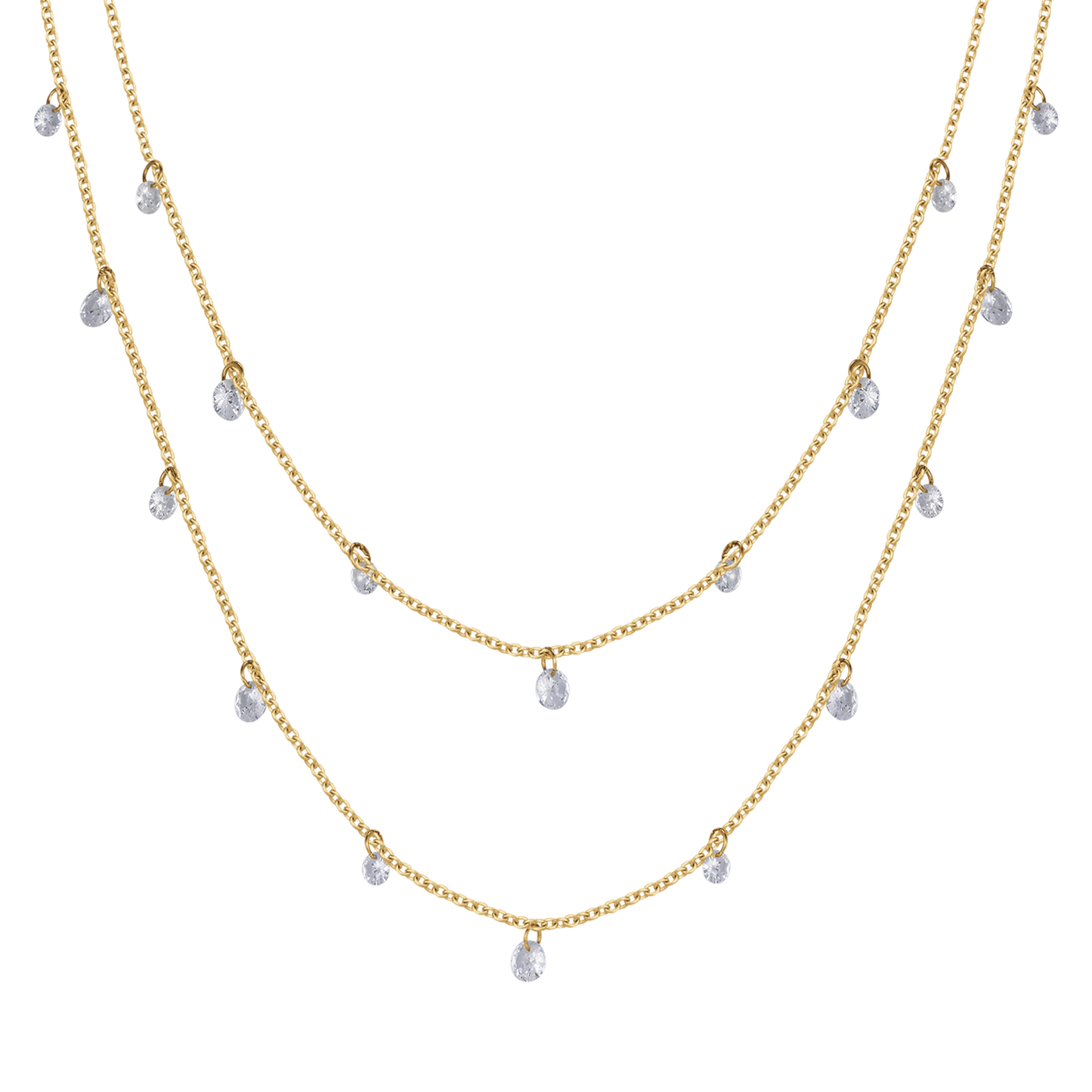 COLLIER EN ACIER MULTIBRINS OR IP AVEC CRISTAUX BLANCS