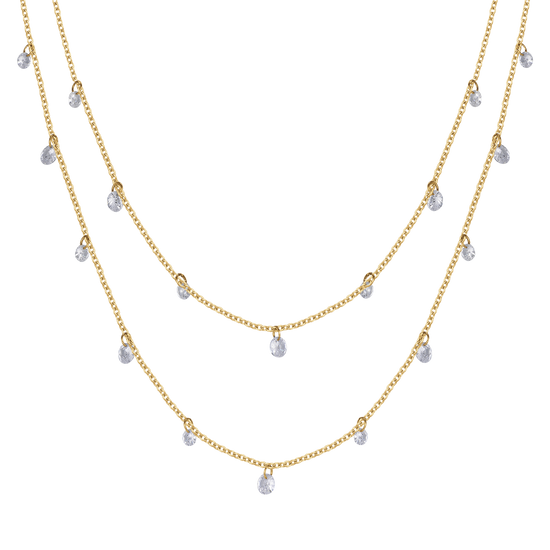 COLLIER EN ACIER MULTIBRINS OR IP AVEC CRISTAUX BLANCS