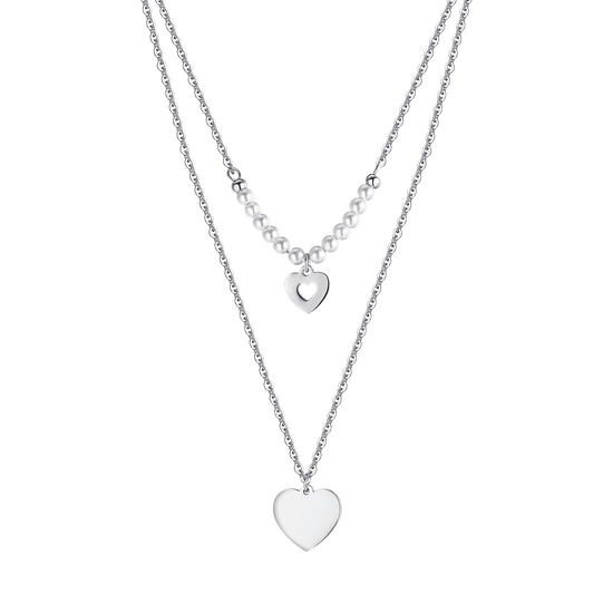 Collier femme en or IP avec perles blanches et perles en forme de cœur Luca Barra