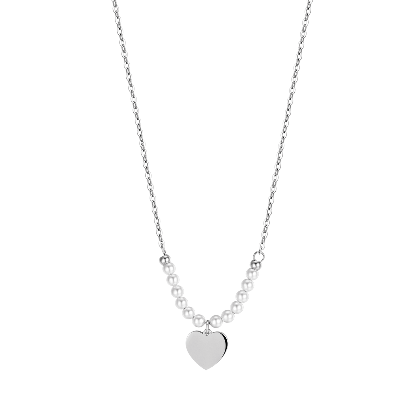 COLLIER FEMME EN ACIER DORÉ IP AVEC CŒUR ET PERLES BLANCHES