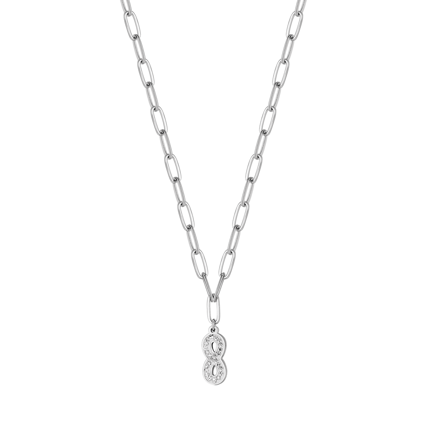 COLLIER EN ACIER POUR FEMMES AVEC CRISTAUX INFINIS ET BLANCS ET MAILLON DE CHAÎNE