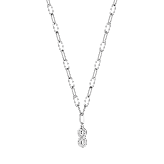 COLLIER EN ACIER POUR FEMMES AVEC CRISTAUX INFINIS ET BLANCS ET MAILLON DE CHAÎNE