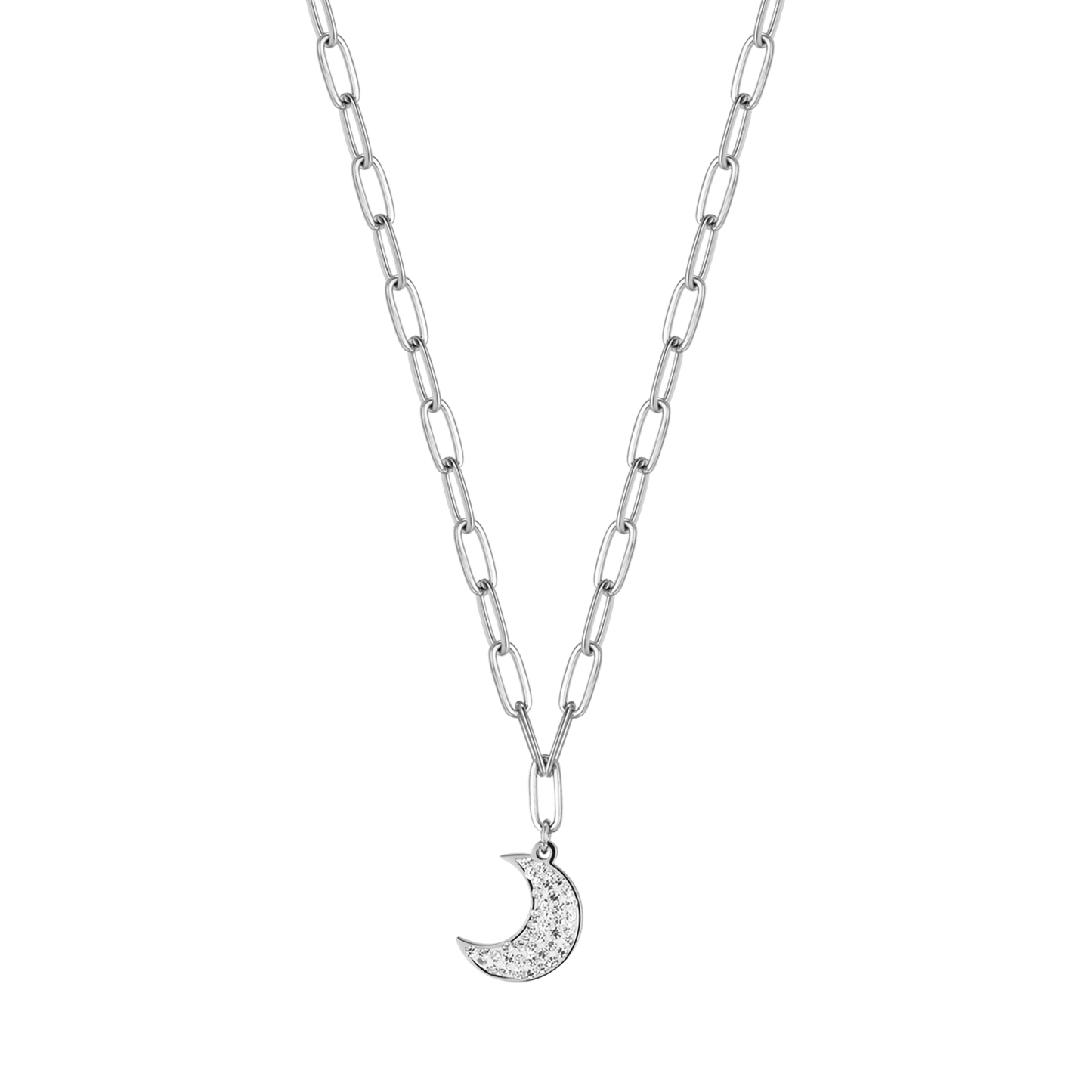 COLLIER POUR FEMME EN ACIER AVEC CRISTAUX BLANCS ET LUNE