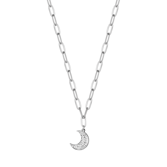 COLLIER POUR FEMME EN ACIER AVEC CRISTAUX BLANCS ET LUNE