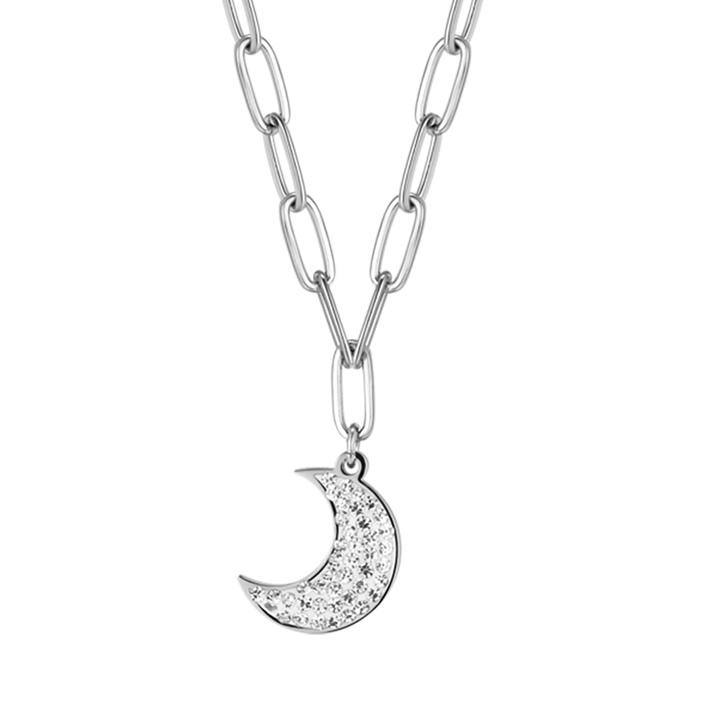 COLLIER POUR FEMME EN ACIER AVEC CRISTAUX BLANCS ET LUNE