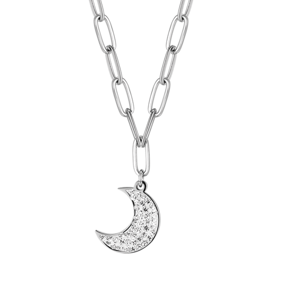 COLLIER POUR FEMME EN ACIER AVEC CRISTAUX BLANCS ET LUNE