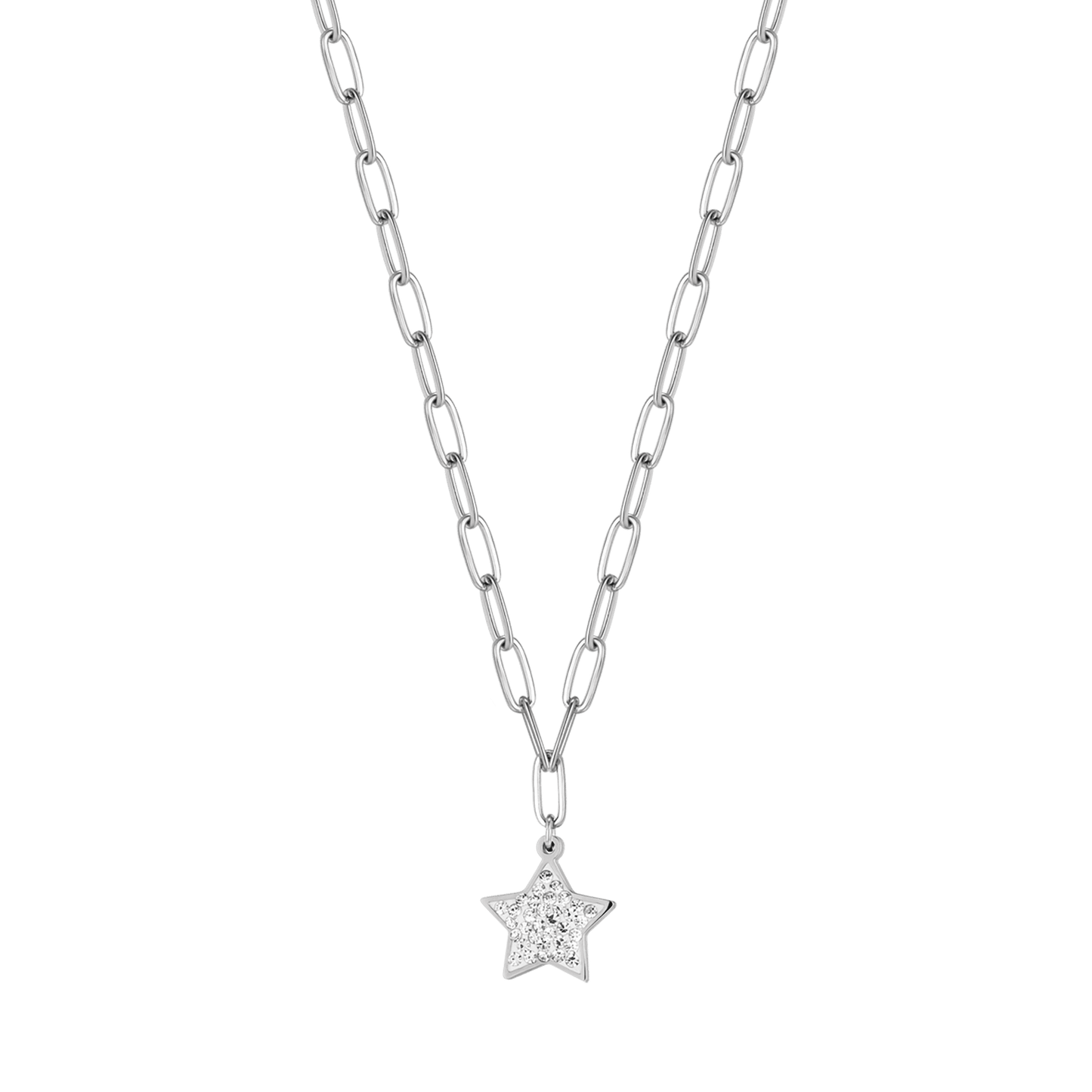 COLLIER POUR FEMME EN ACIER AVEC ÉTOILE ET CRISTAUX BLANCS ET CHAÎNE À MAILLONS