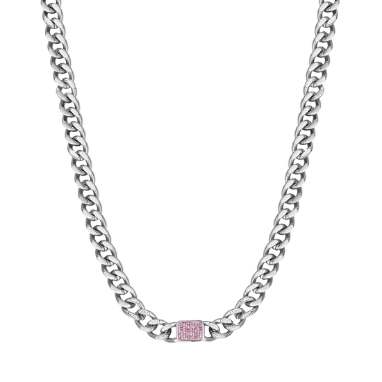 COLLIER POUR FEMME EN ACIER AVEC CRISTAUX FUCHSIA