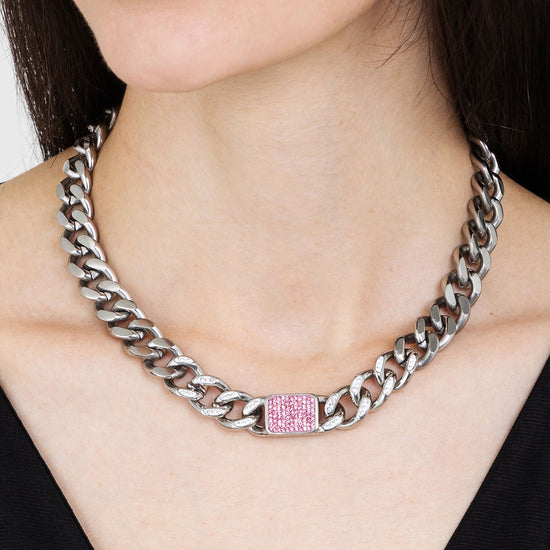 COLLIER POUR FEMME EN ACIER AVEC CRISTAUX FUCHSIA