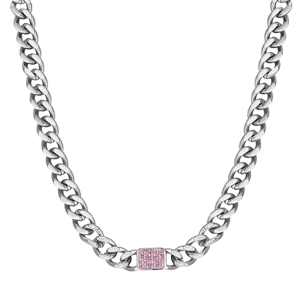 COLLIER POUR FEMME EN ACIER AVEC CRISTAUX FUCHSIA