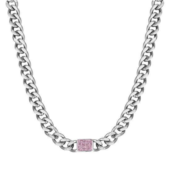 COLLIER POUR FEMME EN ACIER AVEC CRISTAUX FUCHSIA