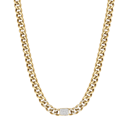 COLLIER EN ACIER DORÉ POUR FEMME AVEC PENDENTIFS EN CRISTAL BLANC ET CHAÎNE À MAILLONS