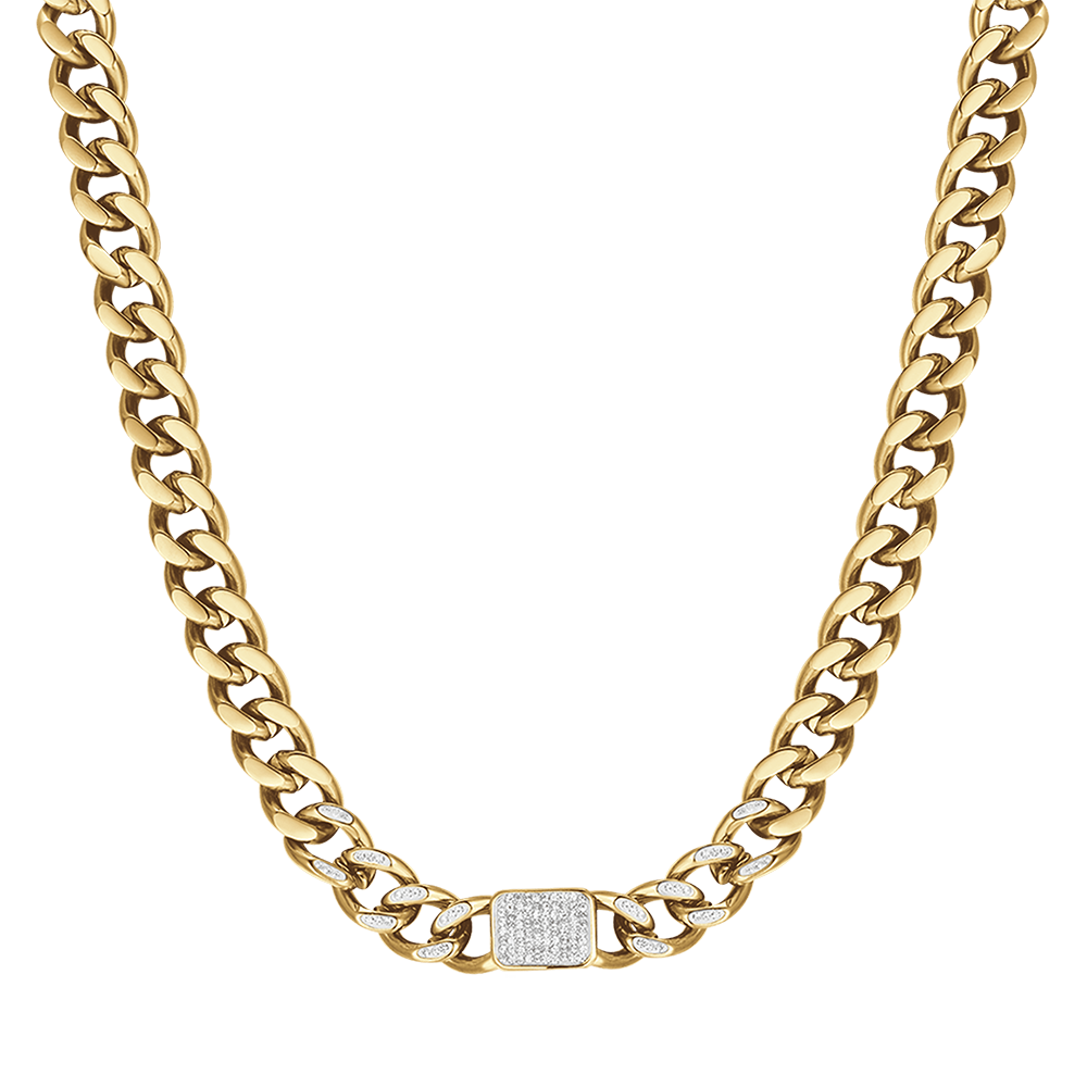 COLLIER EN ACIER DORÉ POUR FEMME AVEC PENDENTIFS EN CRISTAL BLANC ET CHAÎNE À MAILLONS