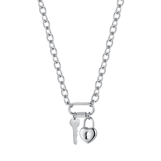 COLLIER EN ACIER POUR DAMES AVEC CLÉ ET CADENAS EN FORME DE CŒUR